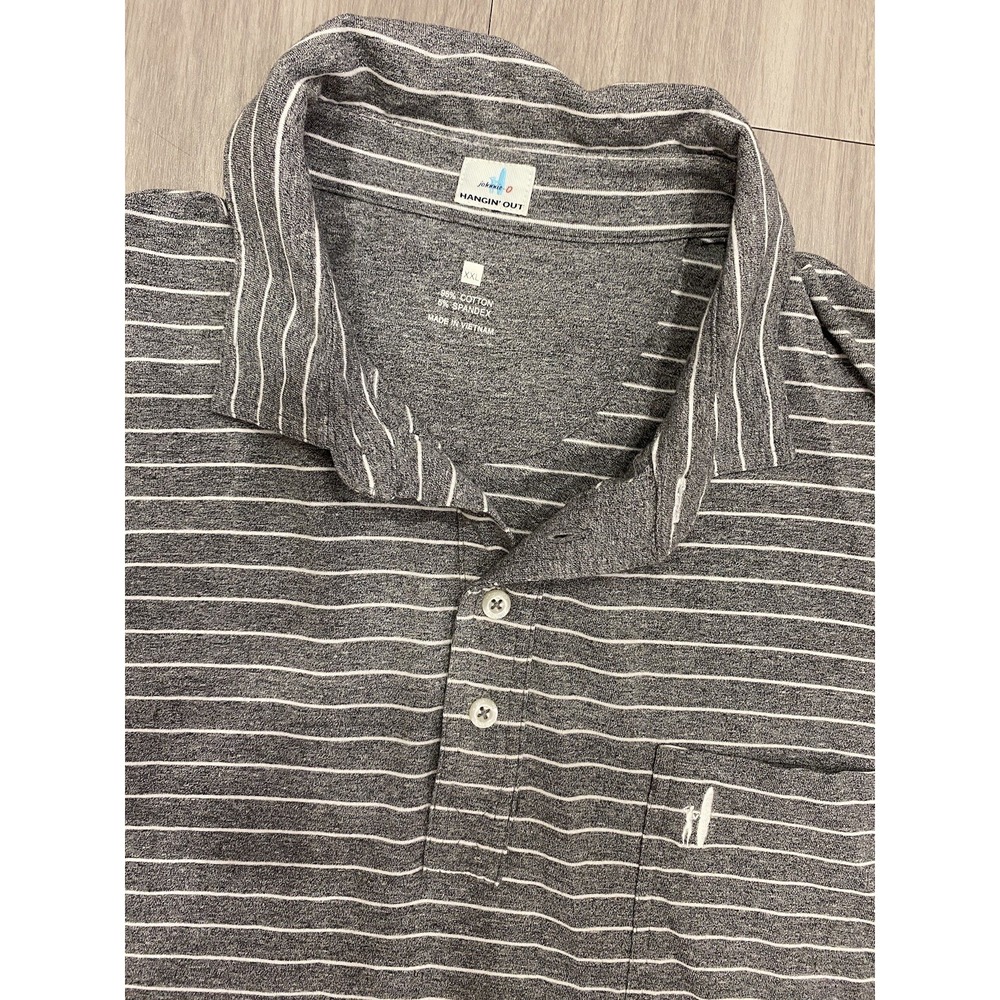 Mens JohnnIe-O Hanging Out Short Sleeve Gray Striped Polo Shirt Sz XXL 2XL Logo